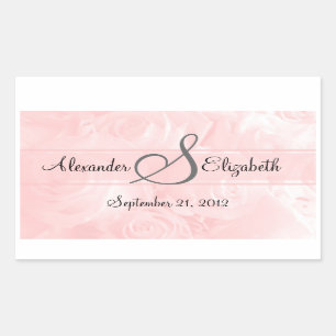 Pink Roses Monogram Wedding Rectangular Sticker