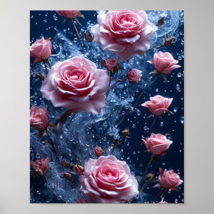Pink roses Moody Floral Wall Art