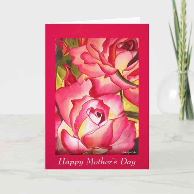 Pink Roses Mother's Day Art card with poem (Front)