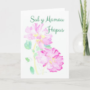 Pink Roses Mothers Day Card: Welsh Greeting Card