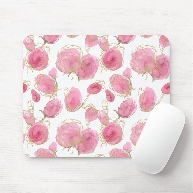 Pink roses mouse pad (With Mouse)