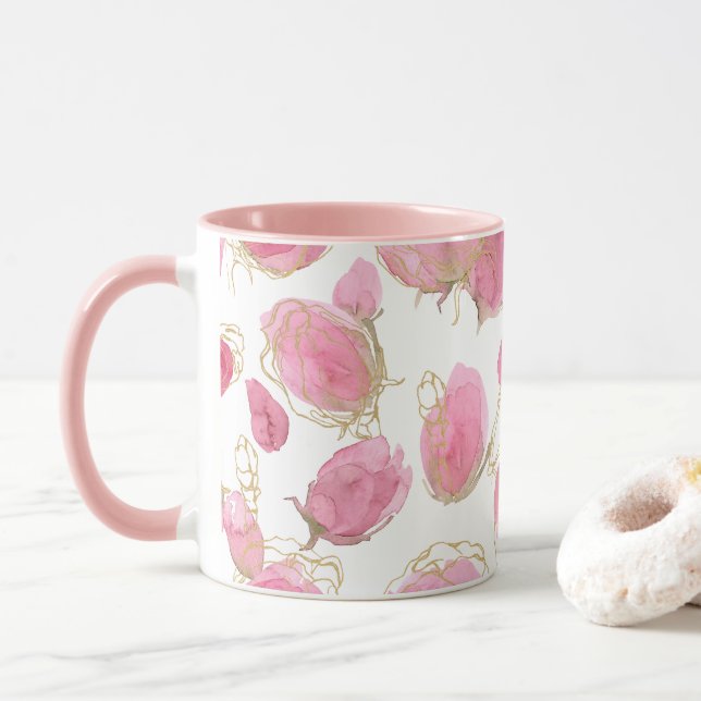 Pink roses mug (With Donut)