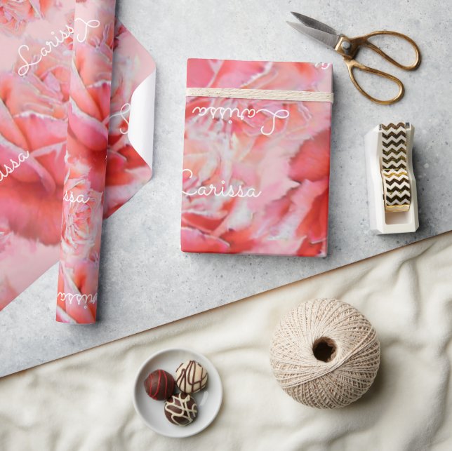 pink roses & name, romantic floral pattern wrapping paper (Crafts)