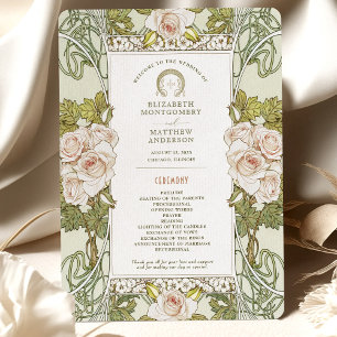 Pink Roses Nouveau Wedding Program Invitation