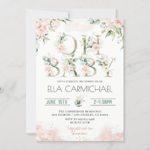 Pink Roses Oh Baby Shower Invitation
