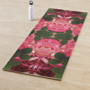 Pink Roses Oil Painting Mirrored Floral Pattern Yoga Mat