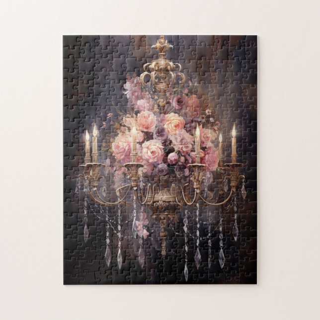 Pink Roses on a Chandelier Elegant Jigsaw Puzzle (Vertical)