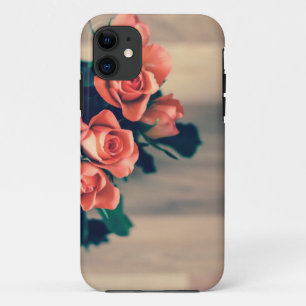 Pink Roses on a wooden food. Case-Mate iPhone Case
