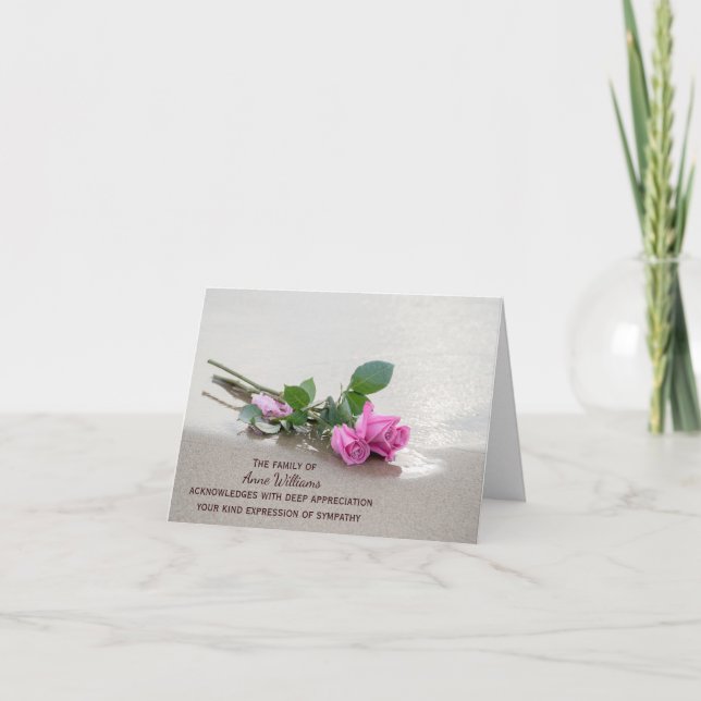 Pink Roses On Beach Thank You from Family Card (Front)