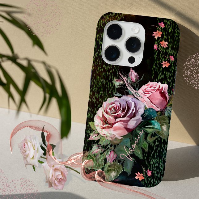 Pink Roses on black Case-Mate iPhone Case (Pink Roses on black Case-Mate iPhone Case)