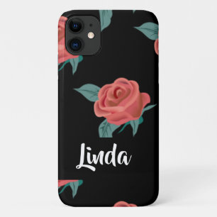 Pink roses on black Case-Mate iPhone case
