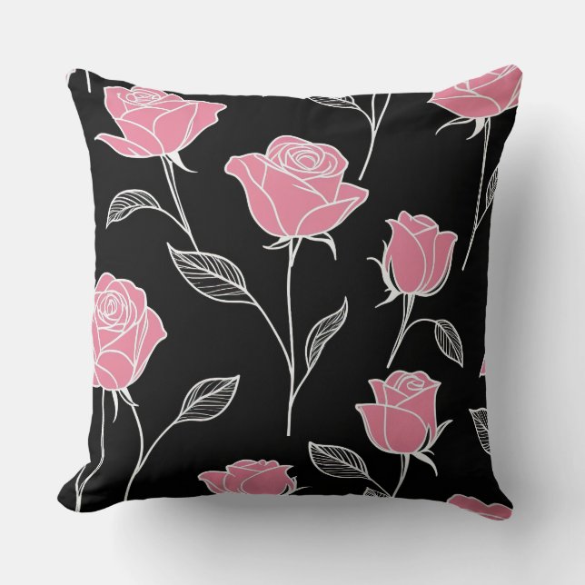 Pink roses on black cushion (Front)