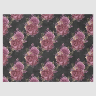 Pink Roses on Black Decoupage Tissue Paper