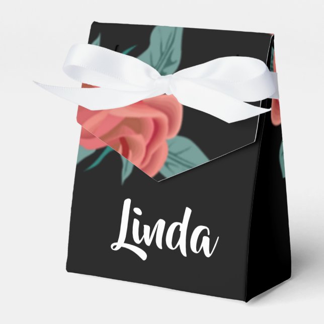 Pink roses on black favour box (Front Side)