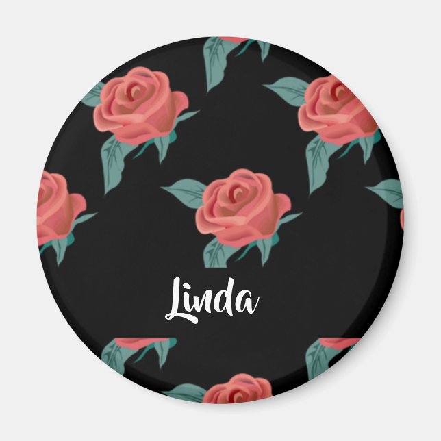 Pink roses on black magnet (Front)