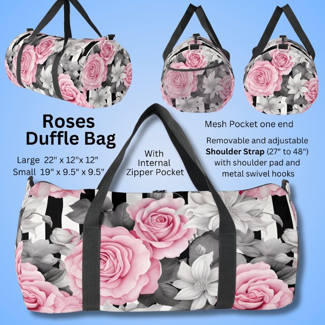 Pink Roses on Black Stripes Duffle Bag (Creator Uploaded)