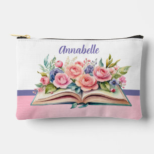 Pink Roses on Book Small Accessory Pouch