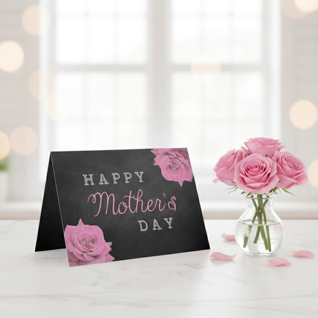 Pink Roses On Chalkboard Happy Mother's Day Card (Creator Uploaded)