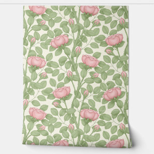 Pink Roses on cream Wallpaper