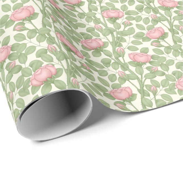Pink Roses on cream Wrapping Paper (Roll Corner)