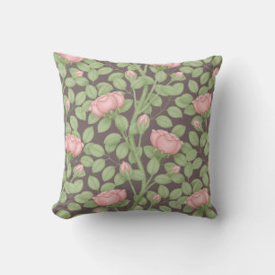 Pink Roses on dark plum Cushion