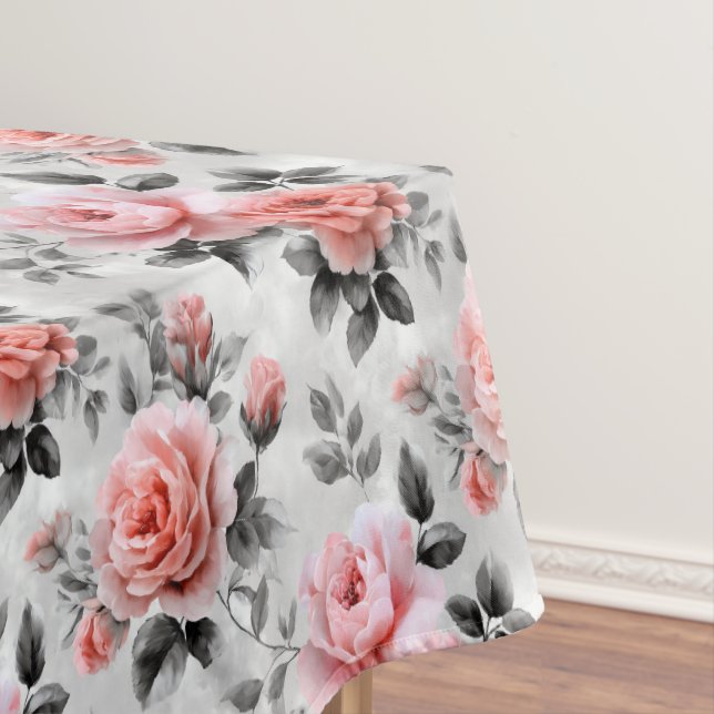 Pink Roses On Gray  Tablecloth (In Situ)