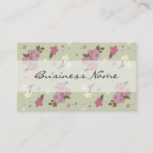 Pink Roses on Green Floral Business Cards