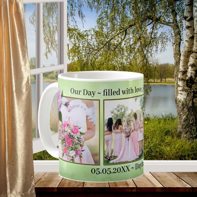Pink Roses on Green Wedding Photo Mug (Creator Uploaded)