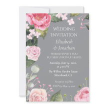 Pink Roses on Grey Customizable Wedding Invitation