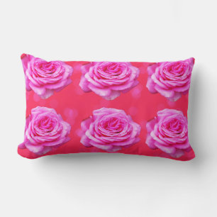 Pink Roses On Pink Bokeh Background, Lumbar Cushion