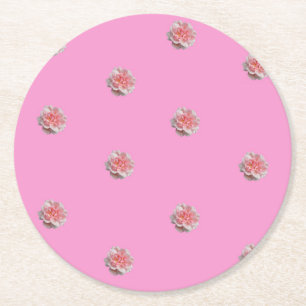 Pink Roses on Pink Round Paper Coaster