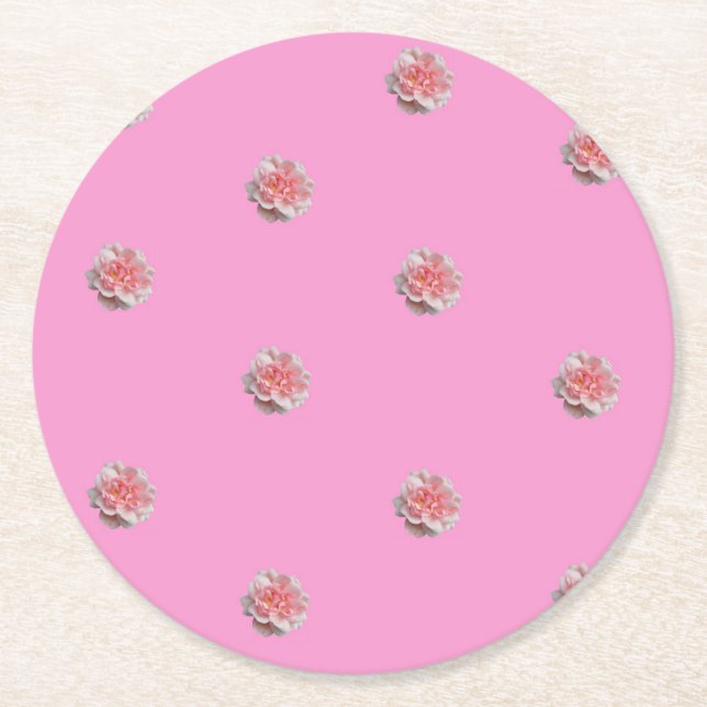 Pink Roses on Pink Round Paper Coaster (Front)