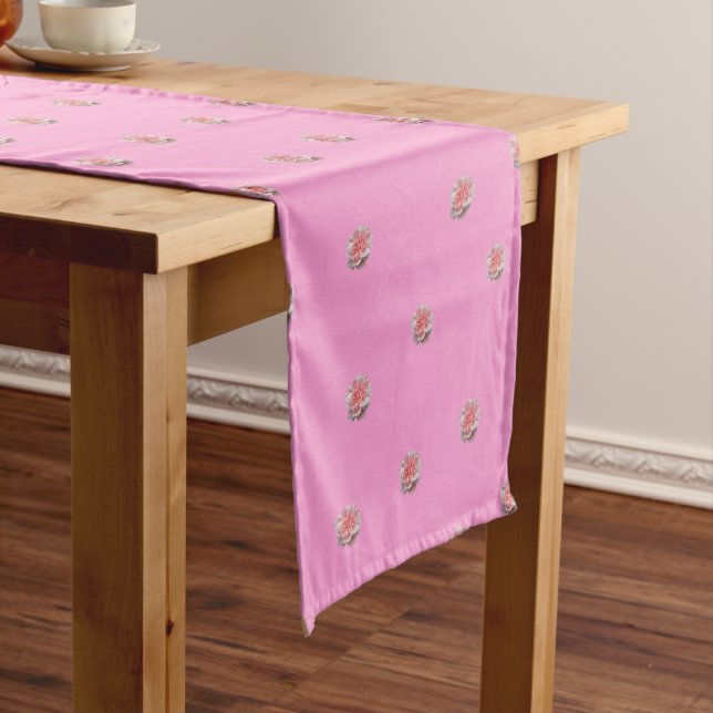 Pink Roses on Pink Short Table Runner (In Situ)
