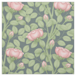 Pink Roses on slate blue (small scale) Fabric