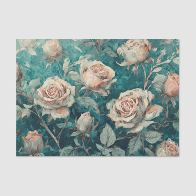 Pink Roses on Teal Tissue Paper (Front)
