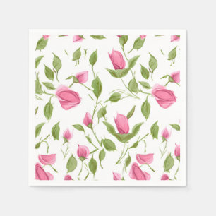 Pink Roses On White Napkin