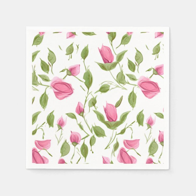 Pink Roses On White Napkin (Front)