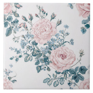 Pink Roses on White Tile