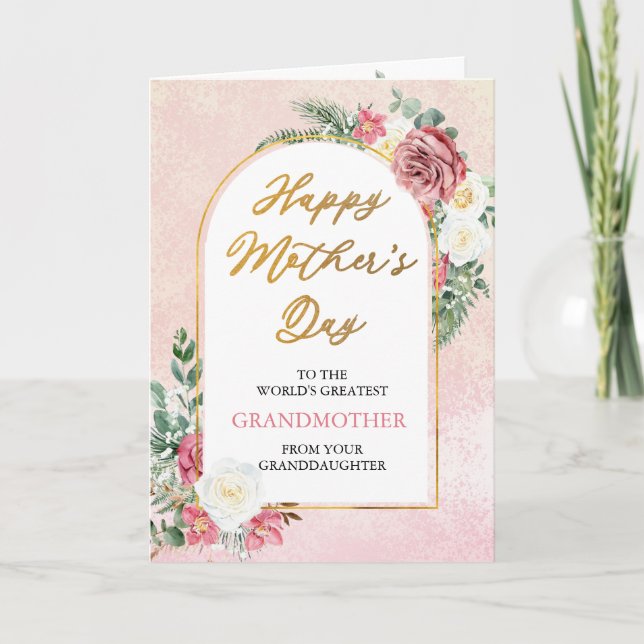 Pink Roses Orchids Happy Mother's Day Grandmother  Card (Front)