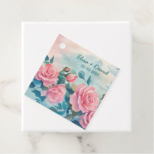 Pink Roses Painting Bridal Shower CUSTOM  Favour Tags
