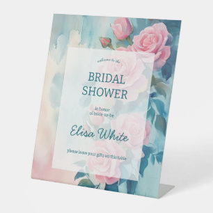 Pink Roses Painting Bridal Shower CUSTOM  Pedestal Sign
