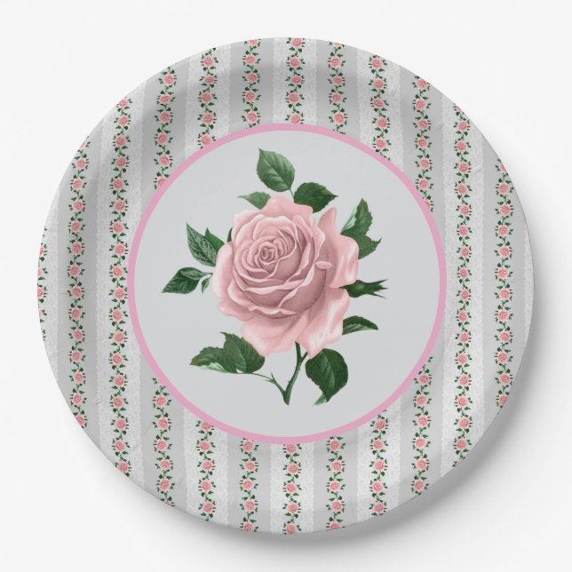 Pink Roses  Paper Plate (Front)