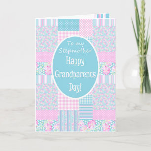 Pink Roses Patchwork Grandparents Day Card Stepmom