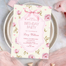 Pink roses pattern bow birthday