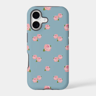 Pink Roses Pattern on Blue