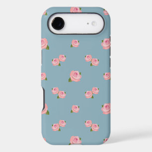 Pink Roses Pattern on Blue