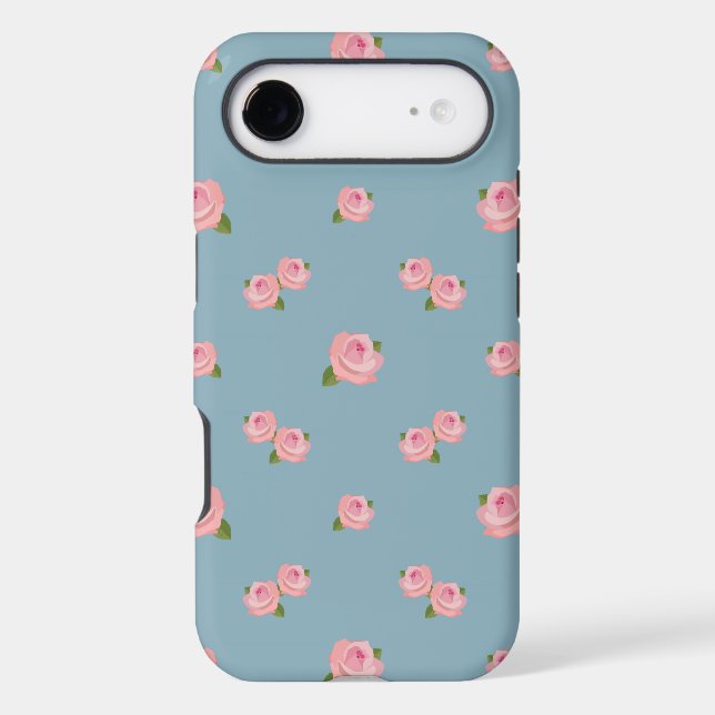 Pink Roses Pattern on Blue (Back)