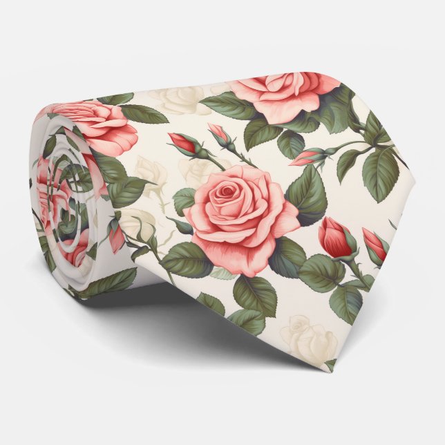 pink roses pattern tie (Rolled)