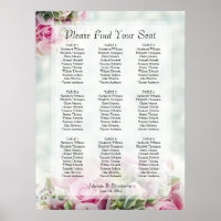 Pink Roses & Peonies 9 Table Wedding Seating Chart