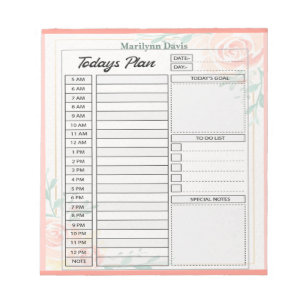 Pink roses personalised day plan notepad
